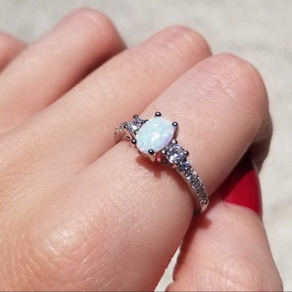 925 Sterling Silver Oval White Opal CZ Ring - Picture 3 of 9